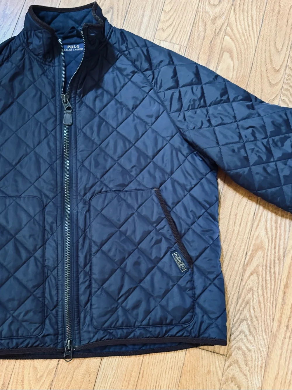 Polo Ralph Lauren Mens Quilted Field Jacket Navy Sz XL Corduroy Trim Equestrian